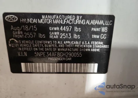 2016 Hyundai Sonata Sport z USA, uszkodzony, nr VIN 5NPE34AF8GH290055